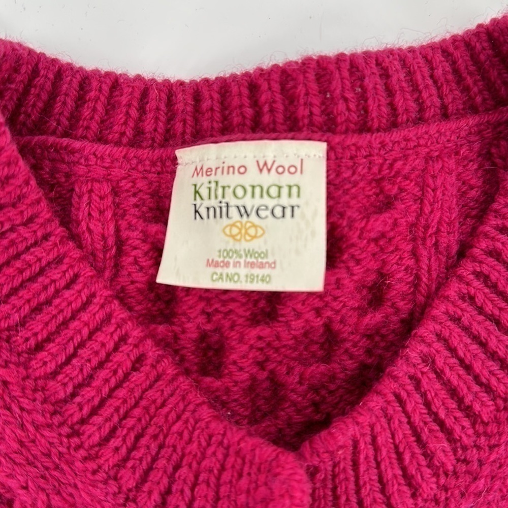 Kilronan Knitwear Pink Aran Stitch Irish Wool 3 Button Cardigan Sweater Size XL - Picture 5 of 10